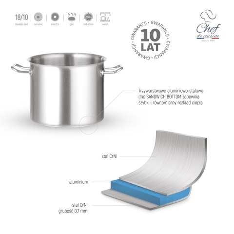 Garnek ze stali nierdzewnej wysoki 44l śr. 450x(H)280 mm Chef de Cuisine